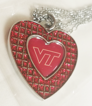 VIRGINIA TECH (MAROON) GLITTER STONE HEART NECKLACE